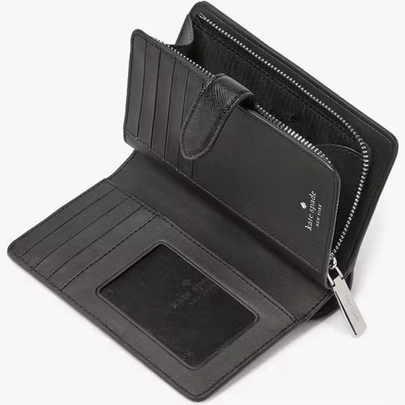 Kate Spade NWT Black Madison Medium Compact Bifold Wallet with Crystal Inlay - Picture 3 of 15